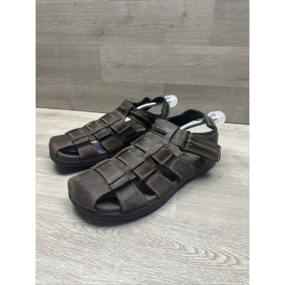 CLARKS Walkford Fisherman Sandals Men's Size 11 M Brown Leather Boat Shoes - Picture 3 of 12